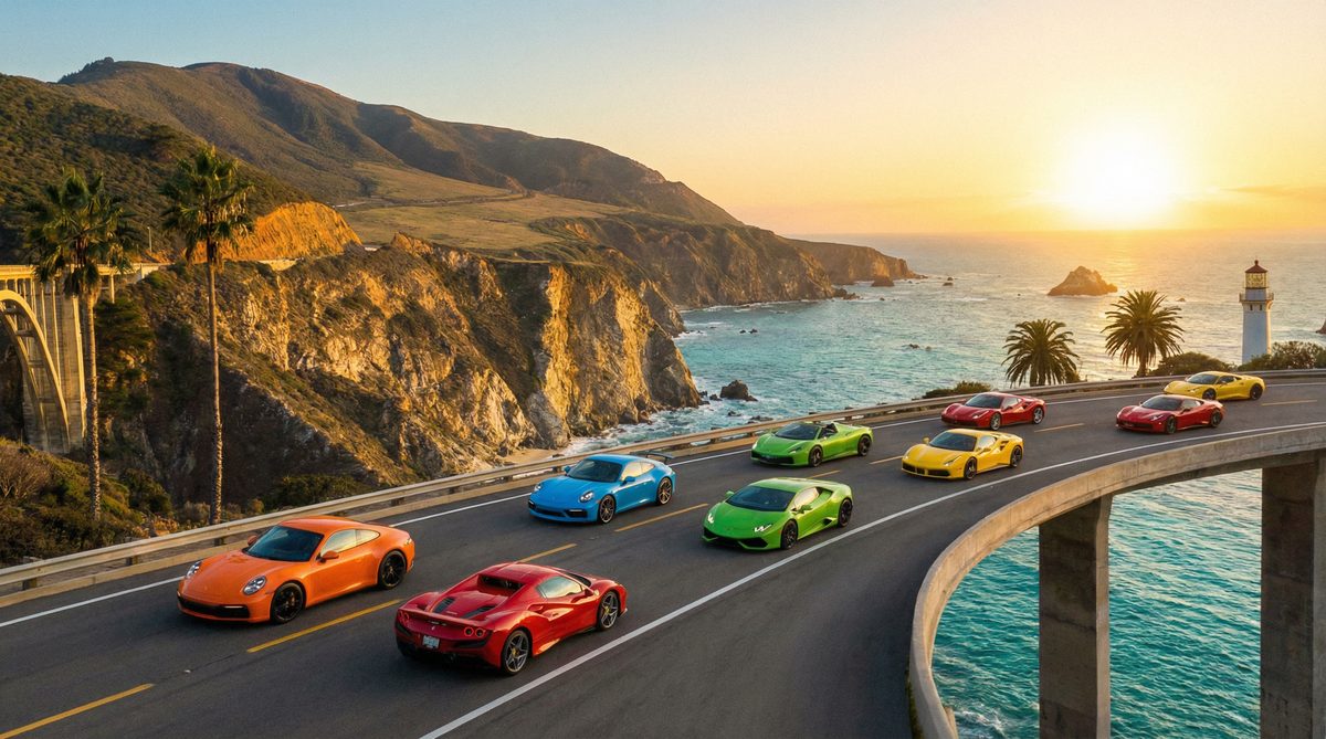 网红主播跑车车队自驾视频